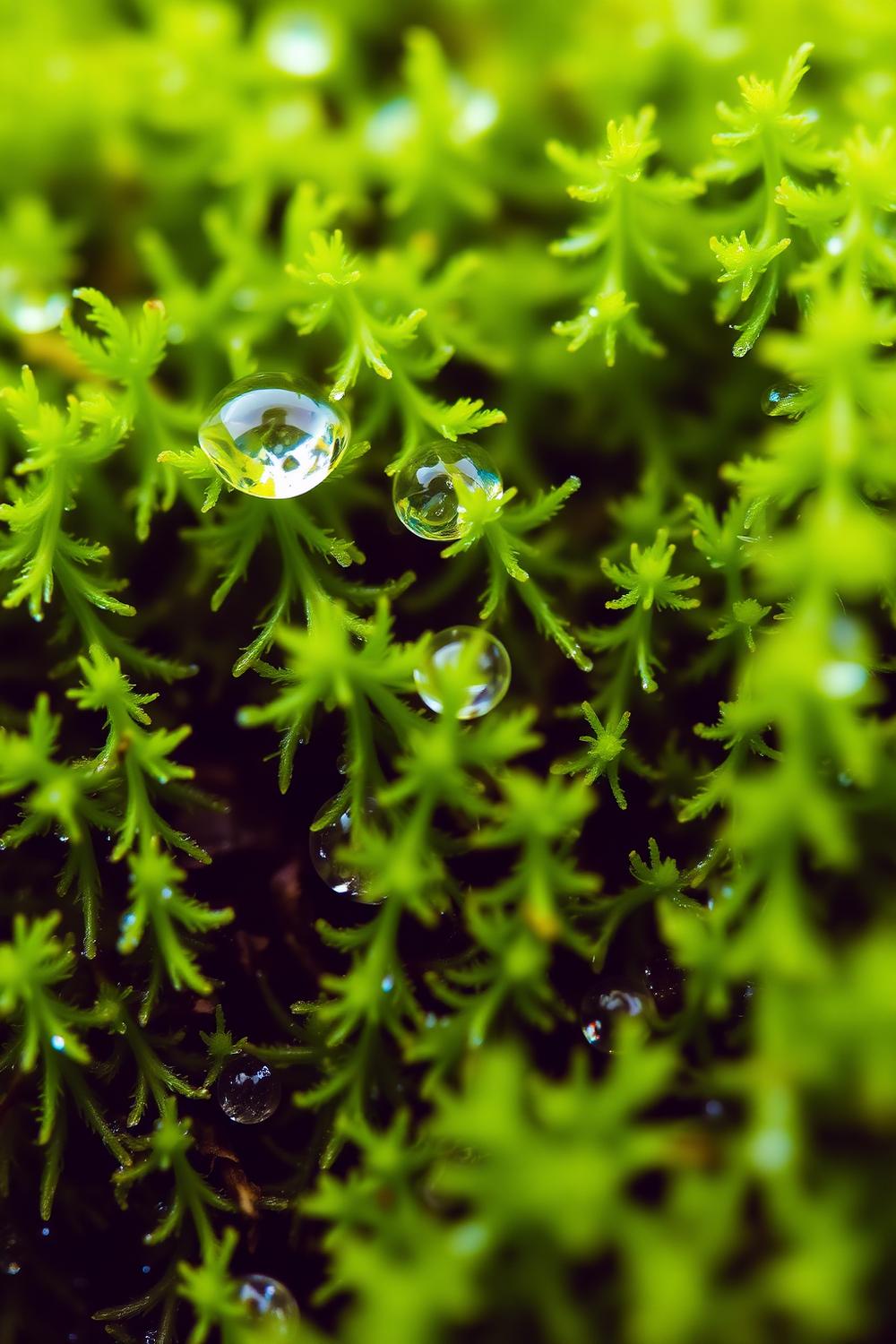 Macro muschio con gocce d'acqua